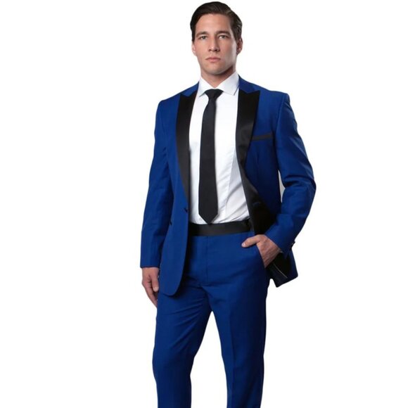 Mens Modern Fit Peak Tuxedo in Royal Blue - Picture 1 of 2